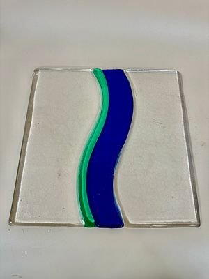 סט של 20 יח׳ זכוכית מורנו נקנה באיטליה שקוף כחול וירוק, מרובע גודל 32x32 ס׳׳מ כל אחד ללא תעודה 