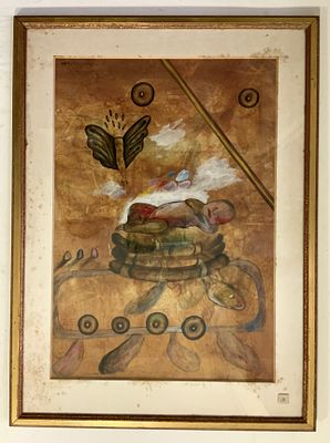 עודד פיינגרש, ציור מקורי טכניקה מעורבת , שמן וגואש חתום בעברית ולועזית 
ישנם פגמי חלודה 
גודל 