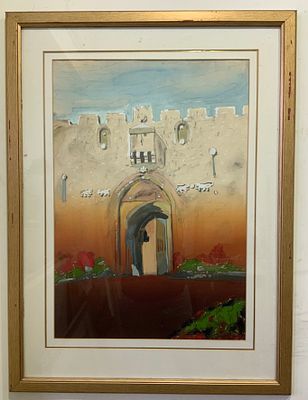 עודד פיינגרש, ציור מקורי טכניקה מעורבת , שמן וגואש חתום בעברית 
מעט פגמי חלודה. 
גודל תמונה 