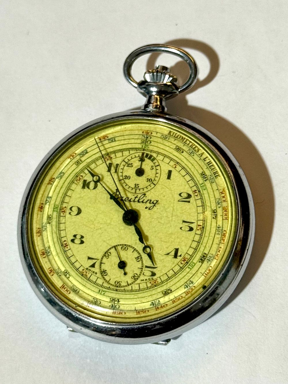 BREITLING שעון כיס עם סטופר מכני ידני עתיק במצב עבודה - 45 מ''מ