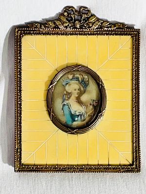 ציור יד מיניאטורה עתיק במסגרת דמוי שן הב וברונזה 12.5X17 ס''מ