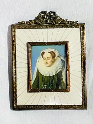 ציור יד איכותי מיניאטורה עתיק במסגרת ברונזה 12X16 ס''מ