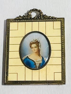 ציור יד איכותי חתום מיניאטורה עתיק במסגרת ברונזה 13X18 ס''מ