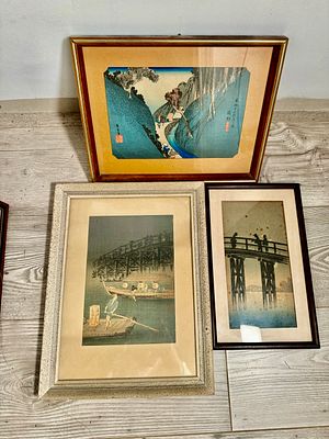 לוט 3 עבודות אמנות אוריינטליות בגדלים שונים וטכניקות שונות