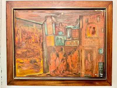 משה ינוקא חתום שמן על בד ישנם פגמים ראו בתמונות גודל עבודה 72x55 ס׳׳מ גודל מסגרת 90x72 ס׳׳מ