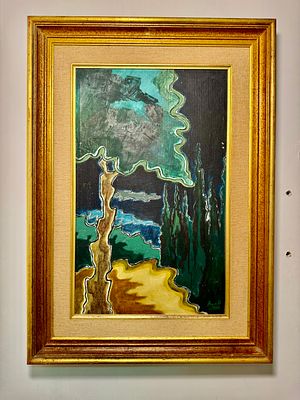 דוד עזוז חתום מתוארך 1959 עמק ברושים פריז שמן על בד גודל עבודה 38x62 ס׳׳מ גודל מסגרת 57x81 ס׳׳מ 