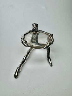 זכוכית מגדלת מיוחדת מעוצבת כסף לא חתום נבדק בחומצה משקל 218 גרם כולל זכוכית