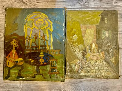 פטר הורוביץ 2 ציורים - שמן על בד לא חתום - הגיע מעיזבון האמן - 35X45 ס''מ 40x50 ס׳׳מ ישנם פגמים 