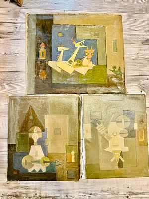 פטר הורוביץ 3 ציורים - שמן על בד לא חתום - הגיע מעיזבון האמן - 35X45 ס''מ 35X45 ס׳׳מ, 47x57 