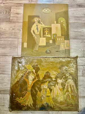 פטר הורוביץ 2 ציורים - שמן על בד לא חתום - הגיע מעיזבון האמן - 50X65 ס''מ 60X50 ס׳׳מ יש קרע 