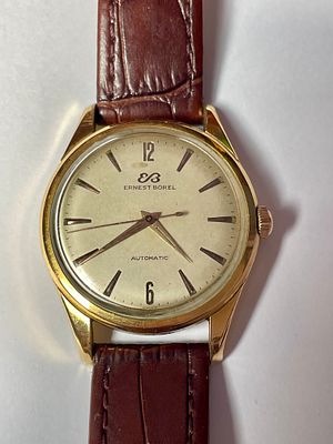 ERNEST BOREL שעון יד שווצרי איכותי מנגנון אוטומטי 17 רובינים דגם COMPRESSOR מצופה זהב וגב מתכת 