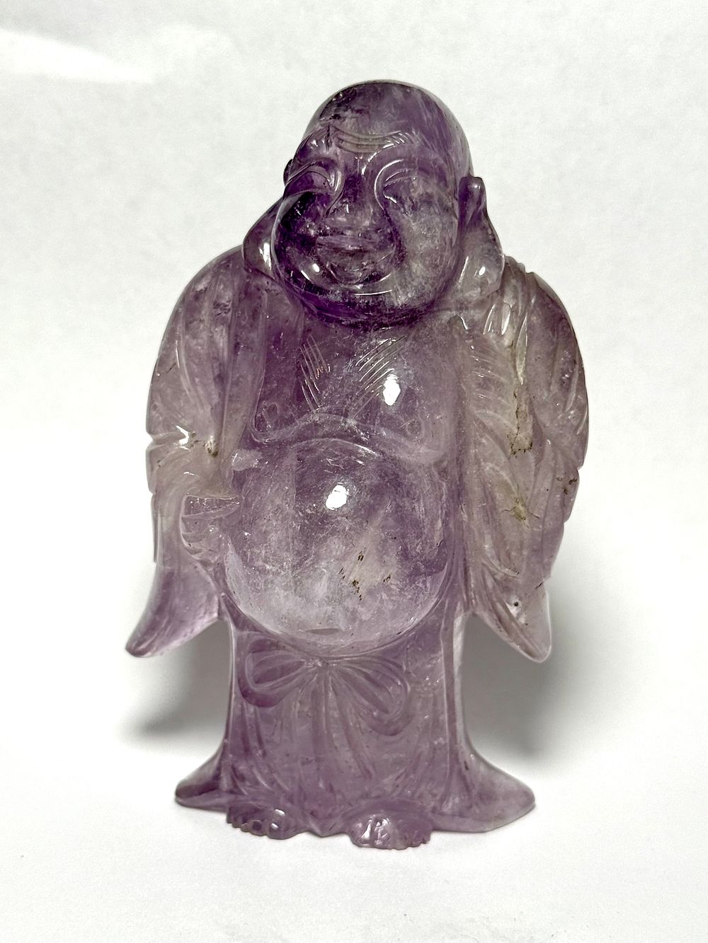 פסל חתום ע''י האמן אמטיסט אבן חן טבעית גילוף דמות - גובה 11.5 ס''מ