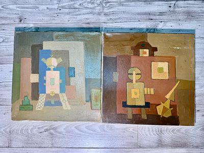 פטר הורביץ שמן על בד 40x40 ס׳׳מ שני ציורים לא חתומים - הגיעו מעיזבון האמן