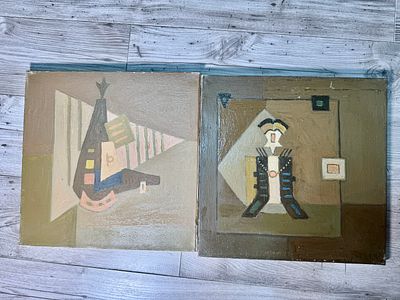 פטר הורביץ שמן על בד 40x40 ס׳׳מ שני ציורים לא חתומים - הגיעו מעיזבון האמן