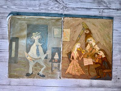 פטר הורביץ שמן על בד 42x50 ס׳׳מ שני ציורים לא חתומים - הגיעו מעיזבון האמן
