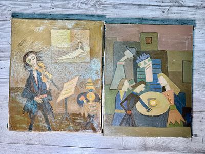 פטר הורביץ שמן על בד 42x50 ס׳׳מ שני ציורים לא חתומים - הגיעו מעיזבון האמן