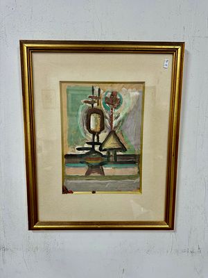 מרדכי אריאלי גואש 28X20 ס"מ – חתום וממוסגר 39X48 ס''מ-פגם קטן