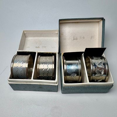 סט 4 חובקי מפיות כסף אנגלי חתום עתיק בקופסא המקורית משקל 64 גרם
