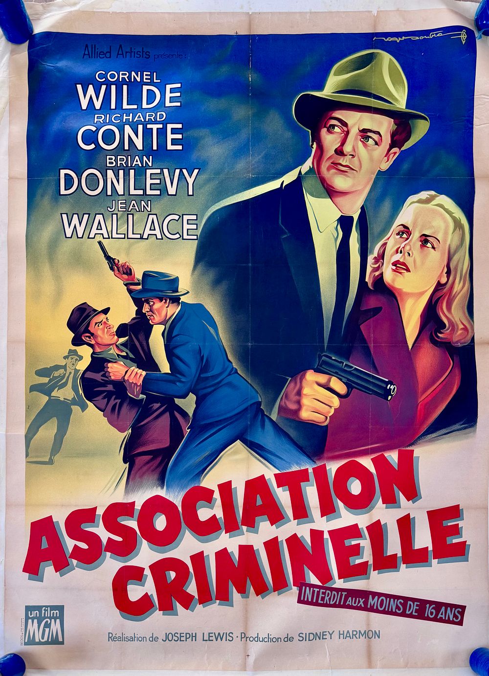 Association Criminelle (1955): פוסטר סרט ענק של MGM בכיכובה של ג'ין וואלאס (Jean Wallace). פריט 