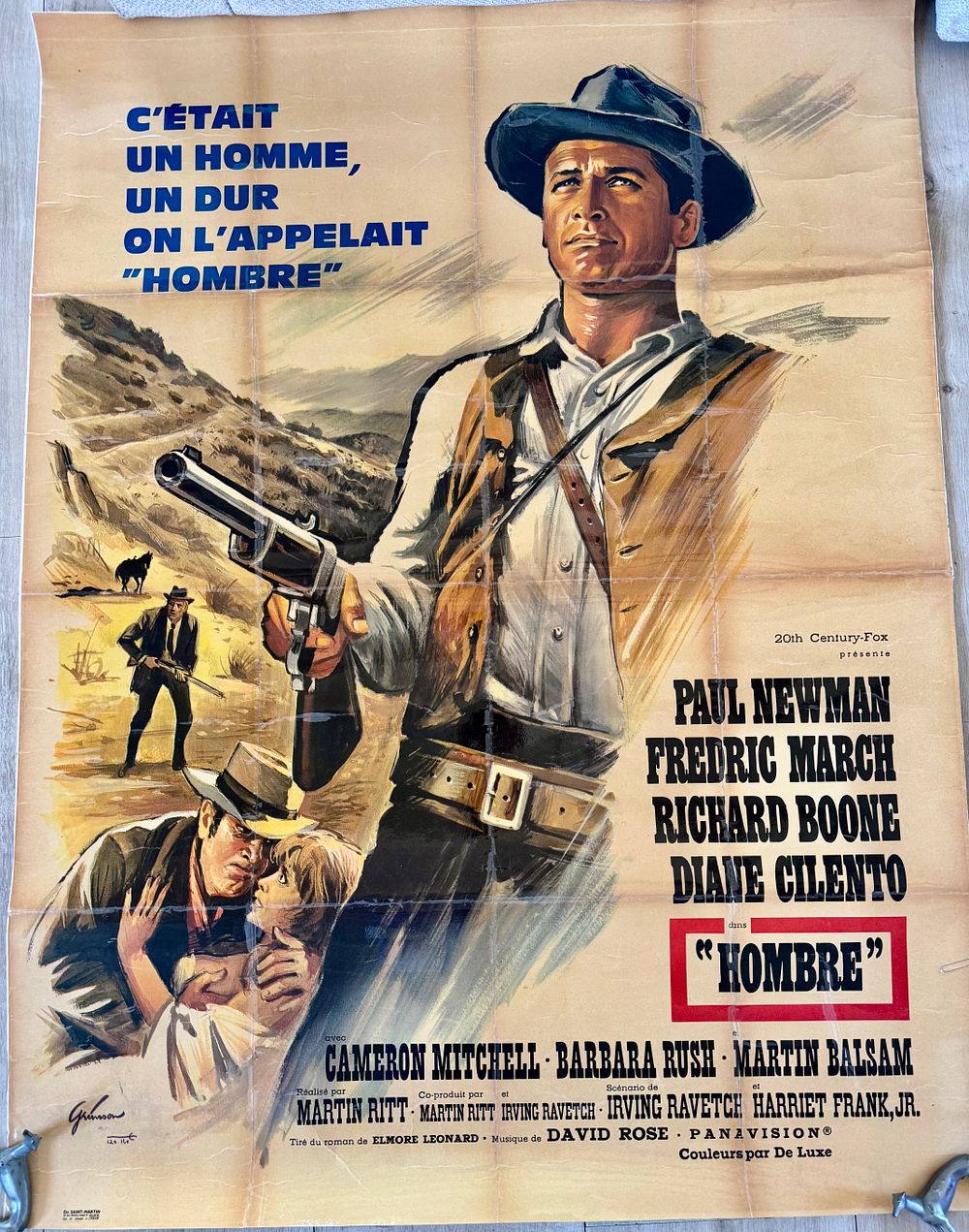 Hombre (1967): כרזת קולנוע ענקית למערבון הקלאסי "הומברה" בכיכובו של פול ניומן (Paul Newman). 