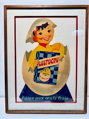 Lustucru Pates (Advertising): פוסטר פרסומת ממוסגר על מעמד קרטון (Framed stand board) למותג 