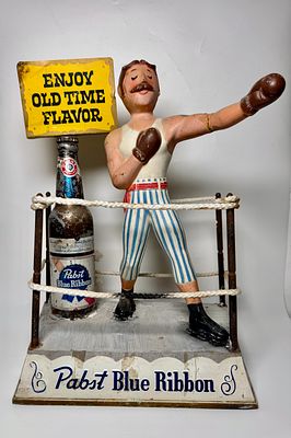 מעמד תצוגה עתיק - פרסומת Pabst Blue Ribbon (מתאגרף) פריט אספנות וינטג' לפרסום בירה Pabst. מציג 