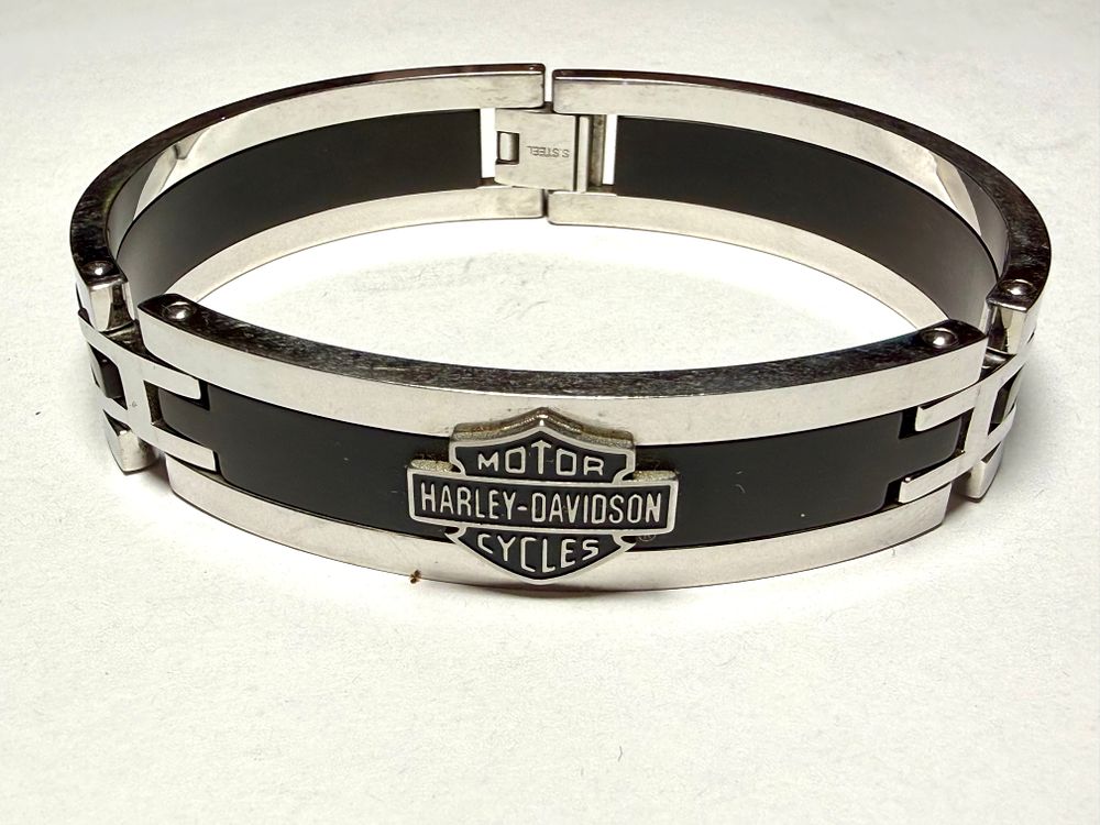 HARLEY DAVIDSON צמיד מקורי חתום עם עיבוד שחור - S.STEEL אורך 20 ס''מ