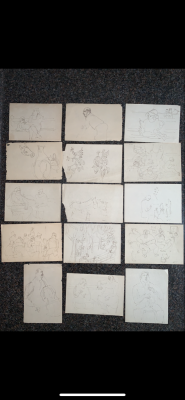 יחיאל קריזה אוסף 15 רישומים מקוריים על נייר מתוך פנקס עבודה של האמן רובם חתומים