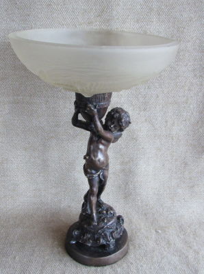 סנטר פיס עתיק פסל ברונזה מפוסל דמות וכלי זכוכית 