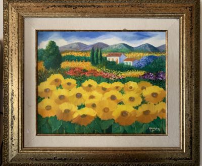 הדי קון שמן על בד פרחים חתום 40X55 ס"מ מסגרת 65X75 ס"מ