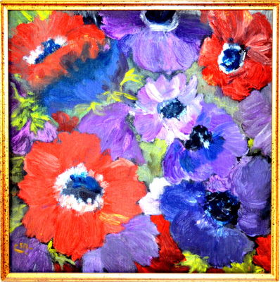 שמן על בד חתום בראשי תיבות LM פרחים 20X20 ס"מ מסגרת 38X38 ס"מ 
כנראה לאופר מיליה