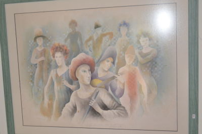 ליטוגרפיה פול קור חתומה עם הקדשה עם נקודות חלודה כולל מסגרת 83X65 ס"מ