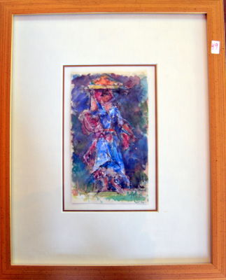 אריה לובין אקוורל מעולה חתום 16X9 ס"מ מסגרת 35X28 ס"מ