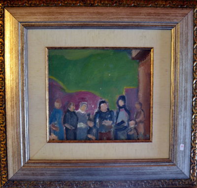 אהרון גלעדי שמן על בד חתום 23X26 ס"מ משפחה מסגרת 49 X 52 ס"מ