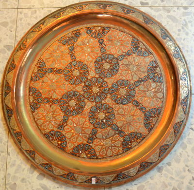 טס / צלחת נחושת חריטות וריקועים עבודת יד קוטר 59.5 ס"מ