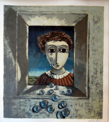 יוסל ברגנר ליתוגרפיה חתומה וממוספרת כולל מסגרת 68X62 ס"מ