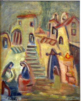 נ.שפירא שמן על בד חתום מעט סדקים בצבע 50X40 מסגרת 64X74 ס"מ