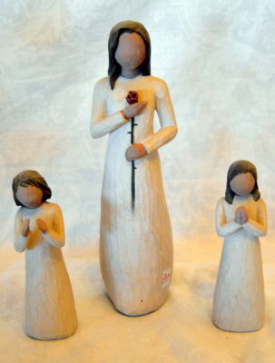 סט 3 פסלי קרמיקה WILLOW TREE חתומים 13 - 23 ס"מ גובה