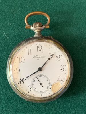 שעון כיס LONGINES כסף 800 אנגלי חתום לוח אמייל פגום לא עובד קוטר 50 מ"מ משקל כולל מנגנון 87 גרם