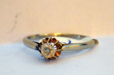 טבעת זהב לבן 14K משובצת יהלום ליטוש ישן 0.23 CT SI1 צבע לבן משקל 2 גרם מידה 6.5 US