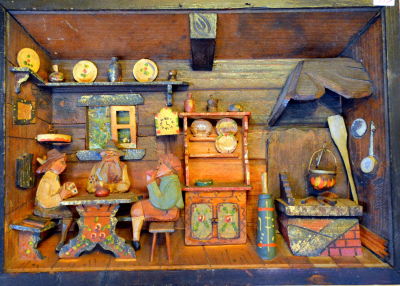 עבודת אומן תבליט גילוף בעץ צבוע ביד עתיק 32X23ס"מ