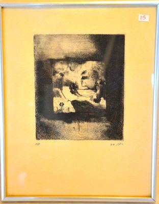 רענן לוי 79 תחריט חתום כולל מסגרת 32X25 ס"מ