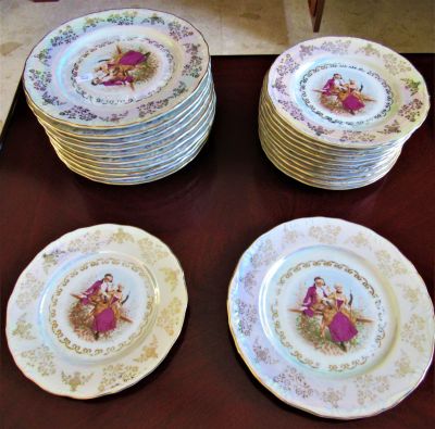 סט צלחות פורצלן- OZAKI SHOPEN JAPAN - כולל 12 צלחות קוטר 18 ס"מ - 
11 צלחות קוטר 16 