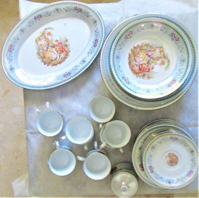 סרויס פורצלן לאוכל וקפה כולל 12 צלחות קוטר 26.5 ס"מ - 11 קערות קוטר 19 ס"מ - 11 צלחות קוטר 19 