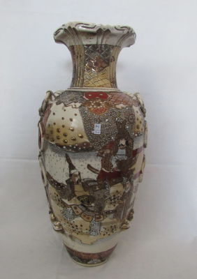 אגרטל פורצלן סצומה יפני עתיק עבודת יד - מתוקן ומודבק - 46 ס"מ גובה