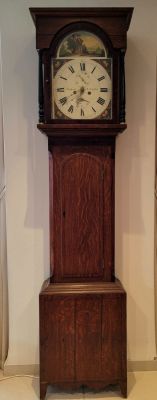 שעון אורלוגין נדיר עתיק אמצע מאה 18 אנגלי SESSFORD מצלצל תאריכון 2 משקולות ציור יד בתוך הלוח 