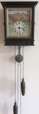 שעון קיר מטוטלת 2 משקולות גרמני עתיק SCHWARZWALD גודל 22X29 ס''מ