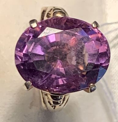 טבעת כסף ואבן חן אמטיסט גדולה ומרשימה 15.5X12.5X11 מ''מ חתימת אמן מידה 6 US