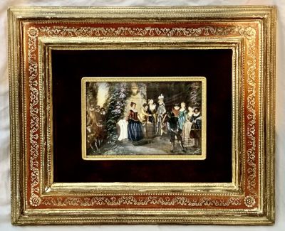 מיניאטורה ציור יד עתיק LOVE IN THE FRENCH THEATRE - AFTER WATTEAU 
מסגרת 30X25 ס"מ - ציור 