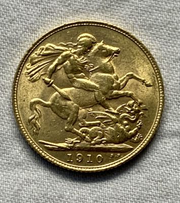 מטבע זהב סוברין 8 גרם משנת 1910